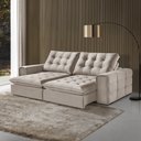 Ver imagem 1 de Sofá Retrátil e Reclinável 2,10m Veludo Bege - Fortbello Estofados