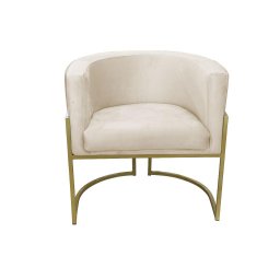 Kit 02 Poltronas para Sala Decorativa Luna Base Ferro Dourado Veludo Bege Visan Estofados - 4