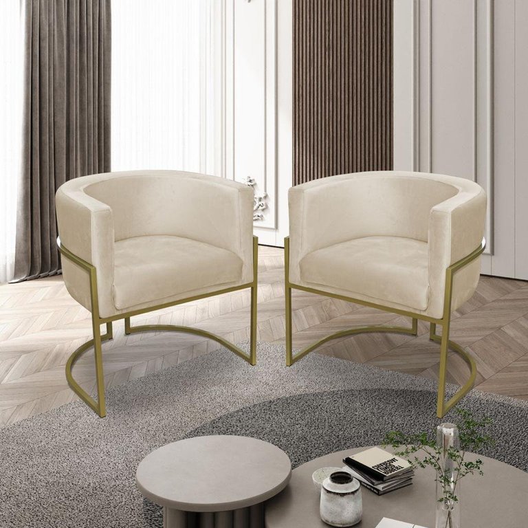 Kit 02 Poltronas para Sala Decorativa Luna Base Ferro Dourado Veludo Bege Visan Estofados