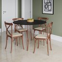 Ver imagem 2 de Mesa com 4 Cadeiras Katrina Cobre Elen Hairpin 110cm Jantar Preta Base Cobre - Cor: Preto