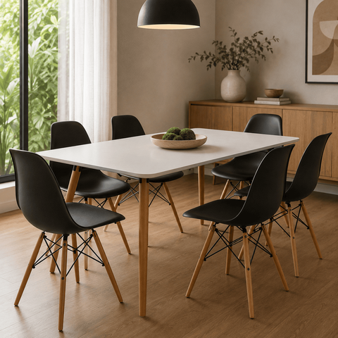 Kit 6 Cadeiras Eames Charles Eiffel para Sala de Jantar Moderna - Preta