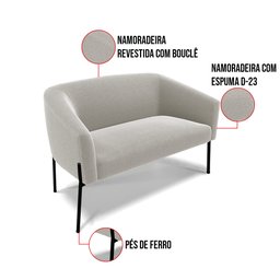 Sofá Namoradeira 2 Lugares Pé Ferro Preto Stella Bouclê D03 - D'rossi - 2