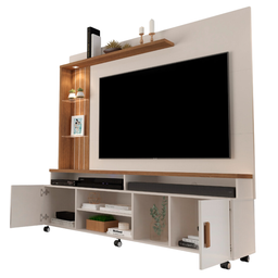 Rack Home Painel para Tv 65 Pol 2 Prateleira Led Rodízios:off White/canela - 3