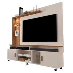 Rack Home Painel para Tv 65 Pol 2 Prateleira Led Rodízios:off White/canela - 2