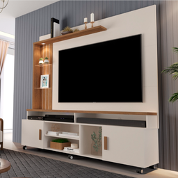 Rack Home Painel para Tv 65 Pol 2 Prateleira Led Rodízios:off White/canela - 1
