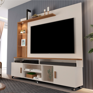 Rack Home Painel para Tv 65 Pol 2 Prateleira Led Rodízios:off White/canela