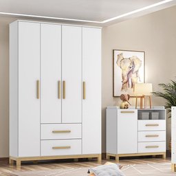 Jogo de Quarto Infantil Alegria com Guarda Roupa e Cômoda Branco Fosco - Móveis Henn - 2