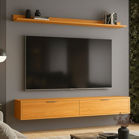 Rack TV 65 pol. Suspenso 160cm 2 Portas Lila Cinamomo Z49 - Mpozenato