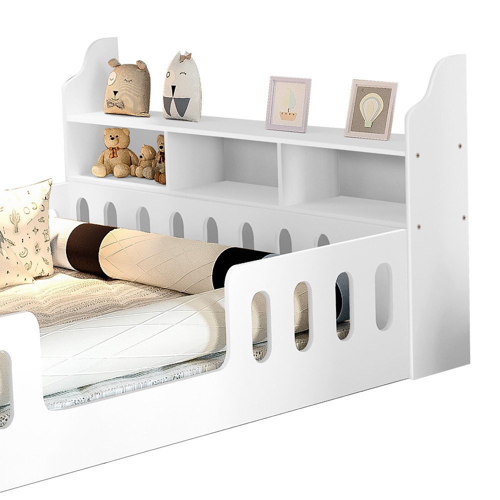 Cama Casal Design Montessoriana Helo com Nicho e Colchão D28 Branca - Divaloto Móveis - 3