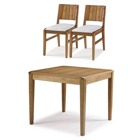 Conjunto Salvador Mesa Jantar 90cm Tampo Madeira + 2 Cadeiras Assento Estofado - 60514