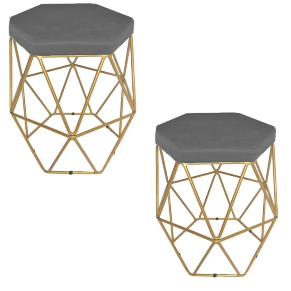 Kit 02 Puffs Decorativos Aramados Hexagonais Zahav Estofados:Dourado ...