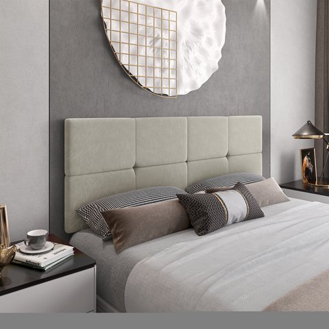Cabeceira Estofada Bruna Para Cama Queen Size Casal 1,60m Bege