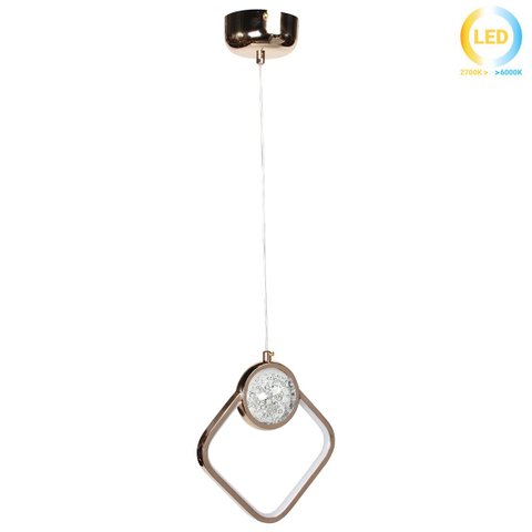 Luminária de Teto Pendente Losango de Cristal Dourado Led Integrado 3w 3000k