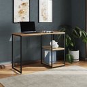 Ver imagem 1 de Mesa Escritório Berlim Industrial com Prateleira Ferro Preto Tampo 110x46 Freijó