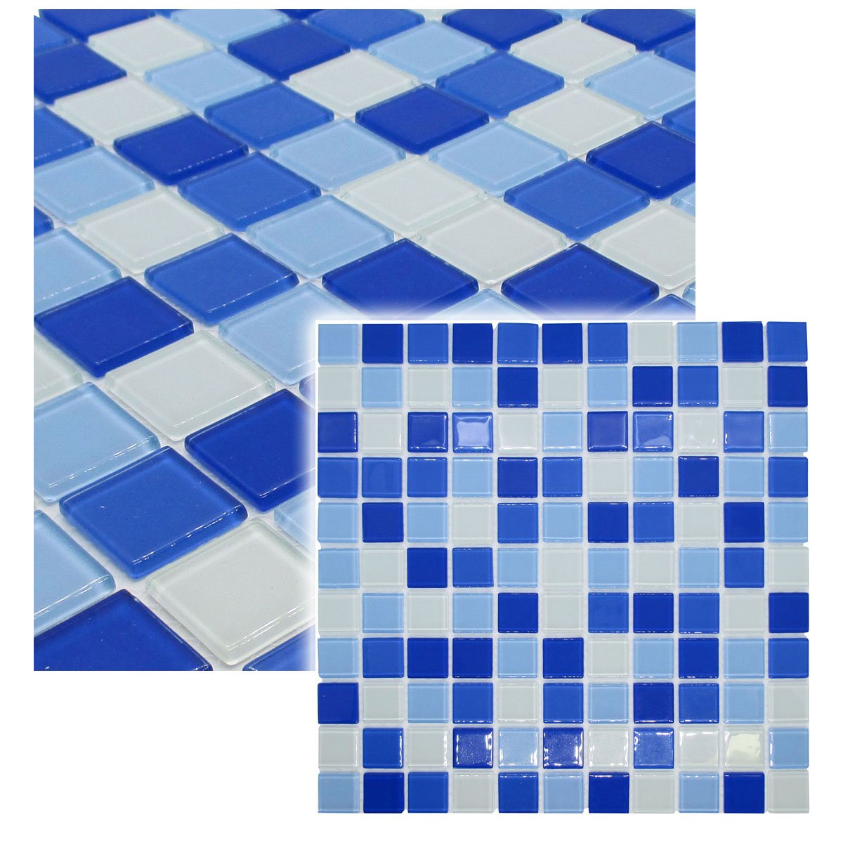 Kit 3 Unidades de Pastilhas de Vidro para Piscina Cozinha Banheiro Parede Azul Mescla 30x30cm - 2