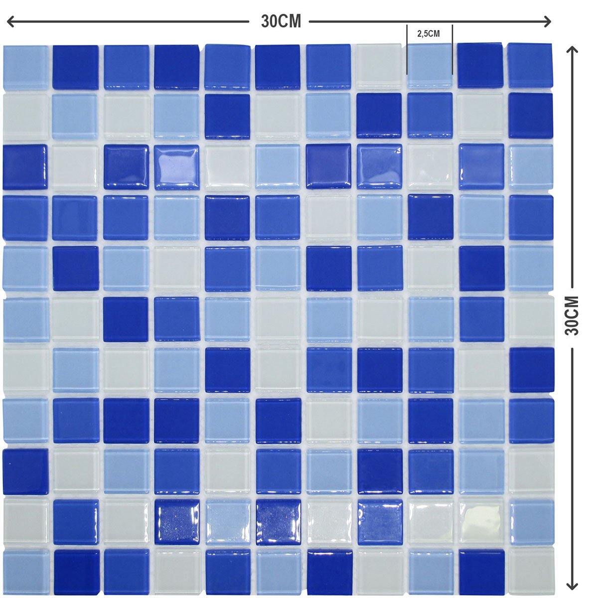 Kit 3 Unidades de Pastilhas de Vidro para Piscina Cozinha Banheiro Parede Azul Mescla 30x30cm - 7