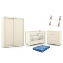 Ver imagem 1 de Dormitório Tutto New 2 Portas, Cômoda, Berço Off White com Colchão e Prateleiras - Matic Móveis