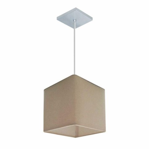 Lustre Pendente Quadrado Md-4224 Cúpula em Tecido 16/16x16cm Algodão Crú - Bivolt