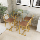 Ver imagem 1 de Conjunto Mesa Vidro 4 Cadeiras Pequena Estofado Marrom Industrial Don Castro Decor