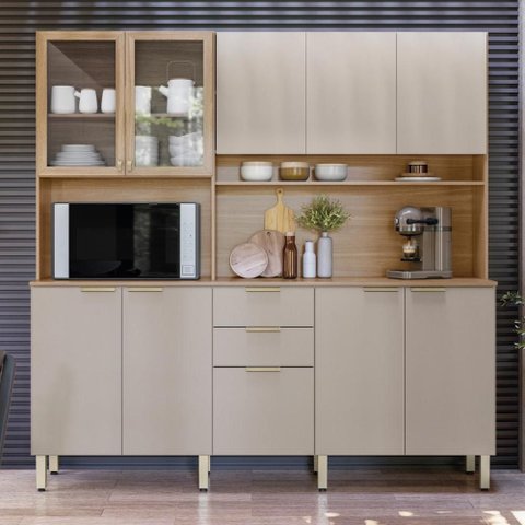 Armário de Cozinha Compacta 10 Portas 2 Gavetas Porto Rico - Amêndola Touch/nude Prime Tx