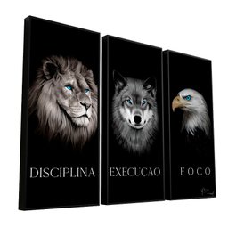 Quadro Disciplina, Execução e Foco 3 Peças - Médio Moldura Interna 93x61 - 1