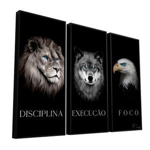 Quadro Disciplina, Execução e Foco 3 Peças - Médio Moldura Interna 93x61
