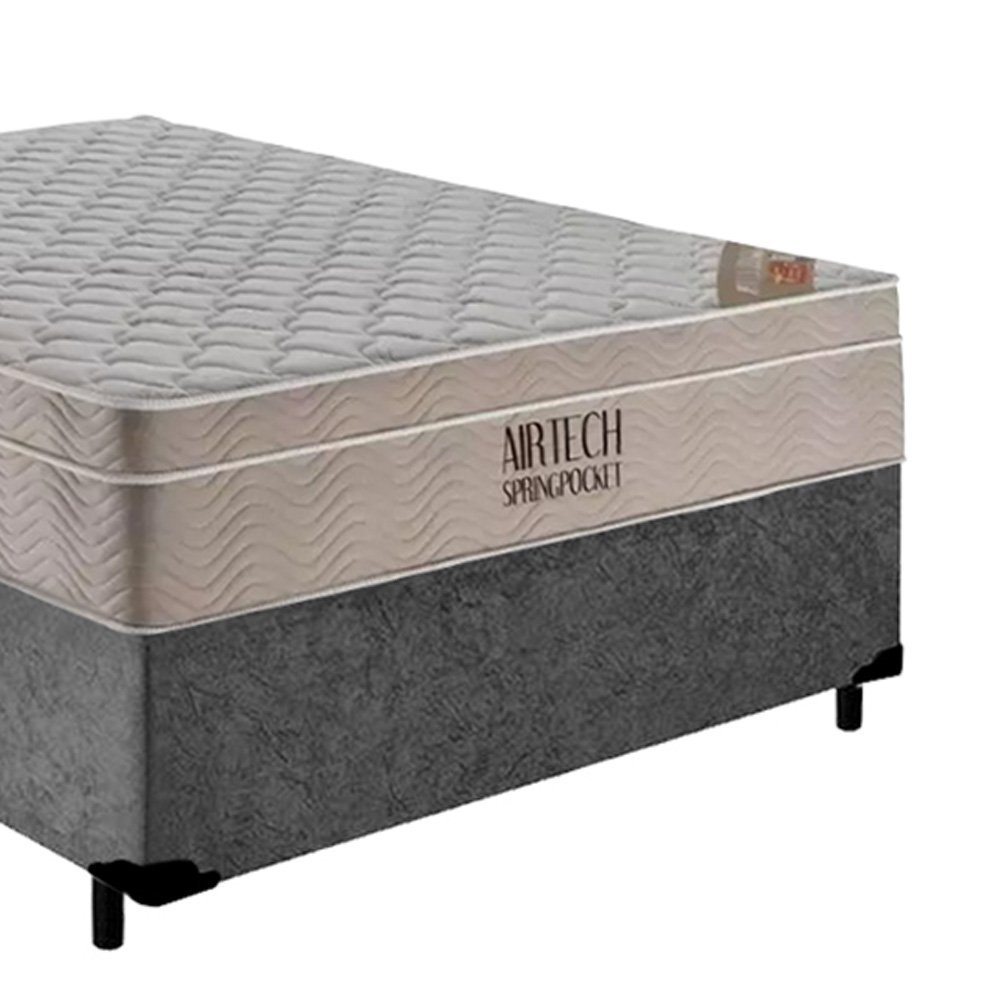 Cama Box Casal Suede + Colchão Ortobom Airtech Molas Ensacadas 138x188x65 Cor:cinza - 6