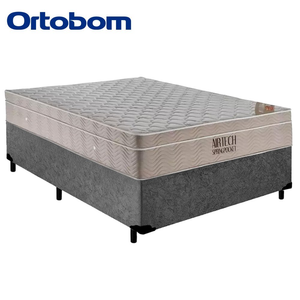 Cama Box Casal Suede + Colchão Ortobom Airtech Molas Ensacadas 138x188x65 Cor:cinza - 5