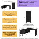Ver imagem 3 de Kit Escrivaninha em L com Estante Multiuso e 3 Gavetas Línea Office Multimóveis MP6081 Preto