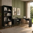 Ver imagem 1 de Kit Escrivaninha em L com Estante Multiuso e 3 Gavetas Línea Office Multimóveis MP6081 Preto