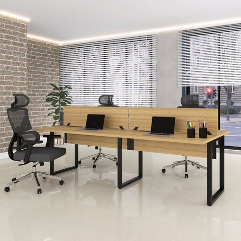 Plataforma Dupla Escrivaninha Tub Corporativa Light 4 Lugares 220cm Industrial Samba e Preto