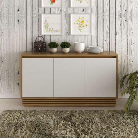 Balcão Buffet 160cm 03 portas BB2610 Tecno Móbili - Tecno Móbili Natural/Off White