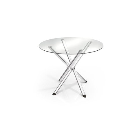 Mesa de Sala Jantar Volga C/ Tampo de Vidro Redondo 95cm Cromada - Kappesberg