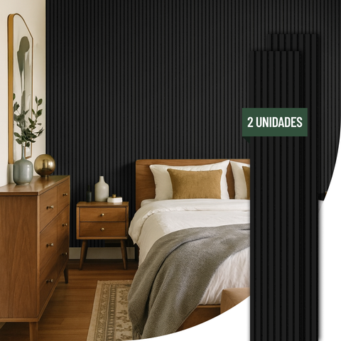 Kit 2 Painel Ripado de Madeira Preto Natural Acústico Ikara - 270x32cm