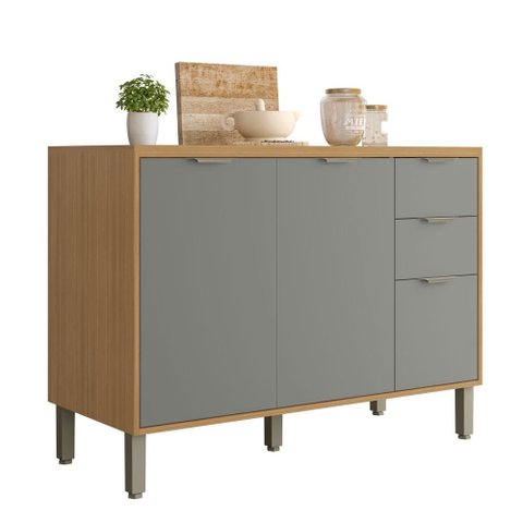 Balcão de Cozinha Colors 7020 120 cm 3 Portas 2 Gavetas com Tampo Freijó Moss - Kits Paraná