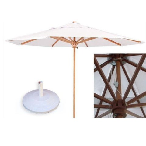Ombrelone Guarda Sol 3,00 Metros de Madeira com Base Branco