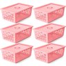 Kit 6 Caixas Cestos Organizadores Empilháveis G com Tampas Alças Laterais Uz Rosa - 1