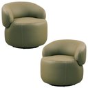 Ver imagem 1 de Kit 2 Poltronas Decorativas Giratória Orgânica Sala Living Nevile L06 Couro Verde Musgo - Lyam Decor