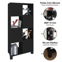 Ver imagem 4 de Armario Estante Multiuso 4 Portas 4 Nichos 68x145 cm Preto Artany