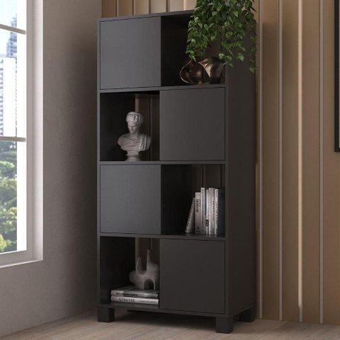 Armario Estante Multiuso 4 Portas 4 Nichos 68x145 cm Preto Artany