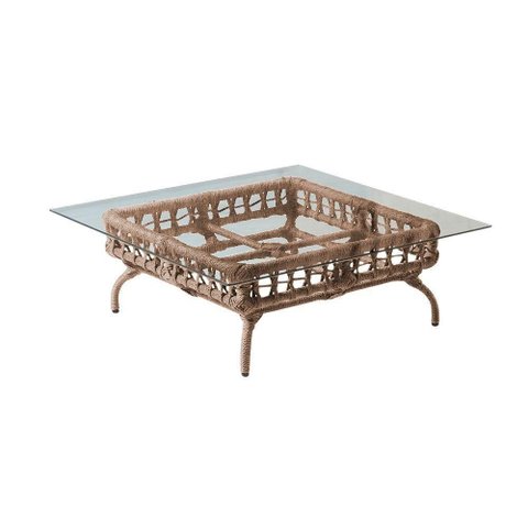 Mesa de Centro com Tampo de Vidro em Aço e Corda Náutica Rami Harpia