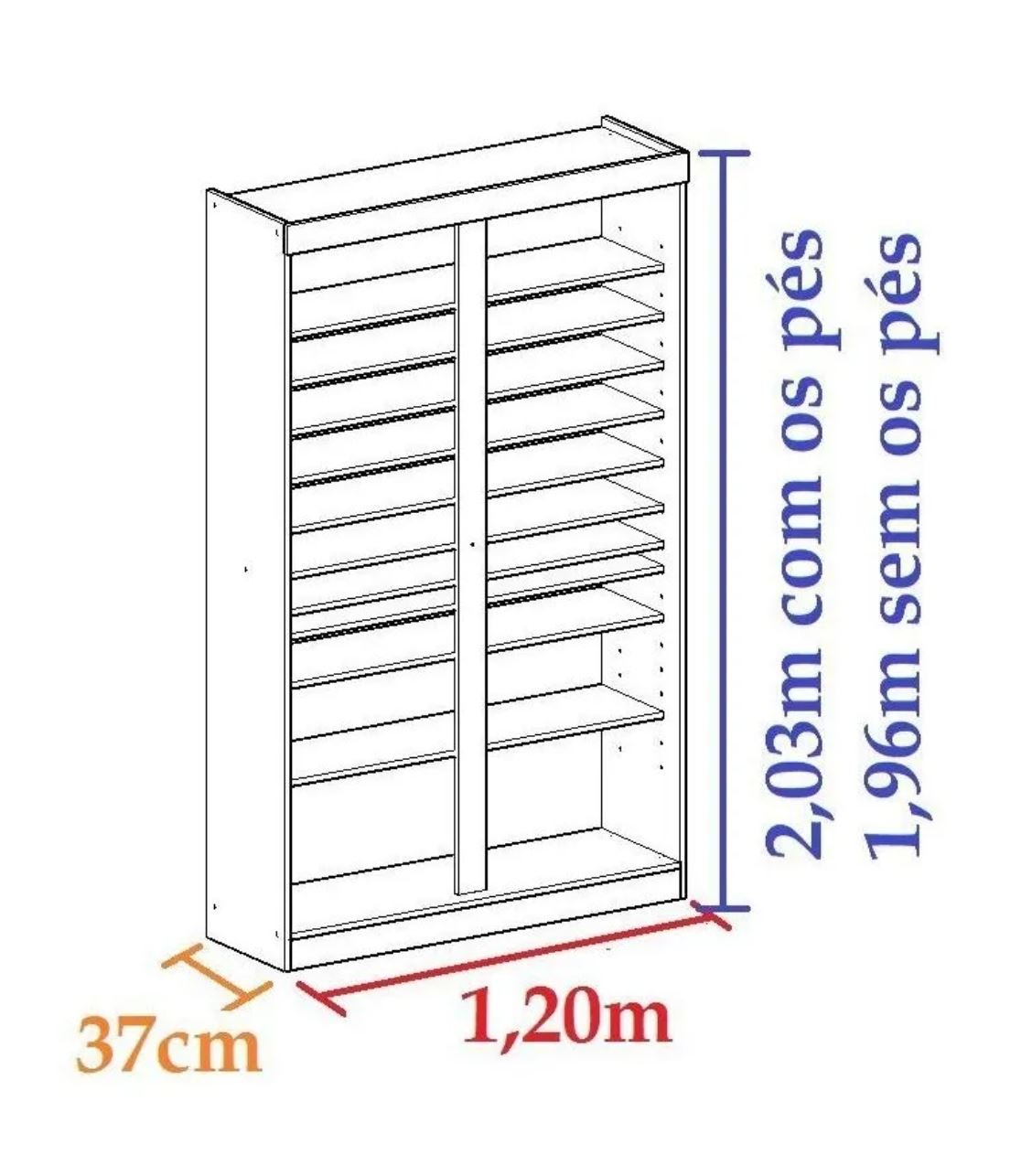 Sapateira 2 Portas de Correr sem Espelho com Luz Led Diamant - 2