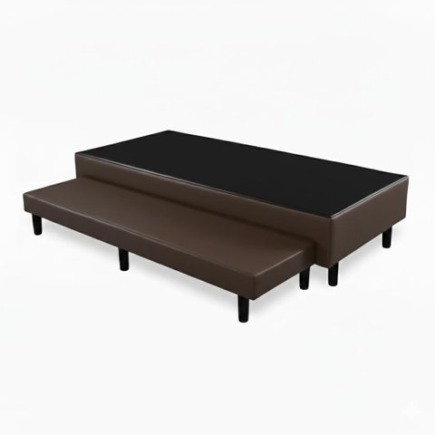 Base Cama Box Solteiro com Cama Auxiliar Conjugada:corino Marrom/solteiro