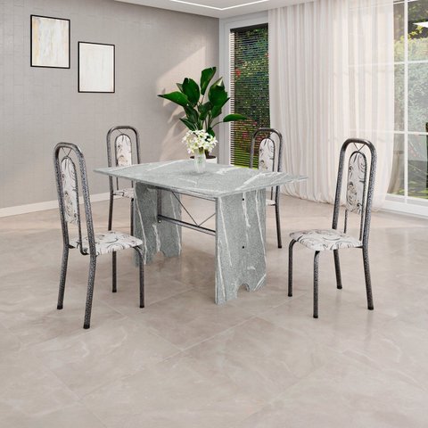 Conjunto Sala de Jantar com 4 Cadeiras Lara Prata/Arabesco