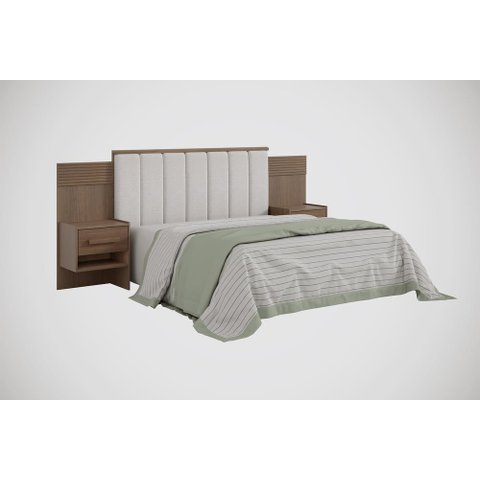 Cabeceira para Cama Queen Size Ripada Irís Estofada com 2 Mesas de Cabeceira D Doro Castanho/ripado