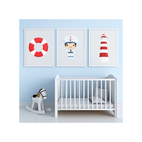 3 Quadros Decoração Quarto Bebe Fundo do Mar com Moldura 20x30 Cm Make Laser Qdfm