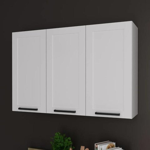 Armário Cozinha Aéreo 120cm com 3 Portas Zaya Branco T01 - Mpozenato