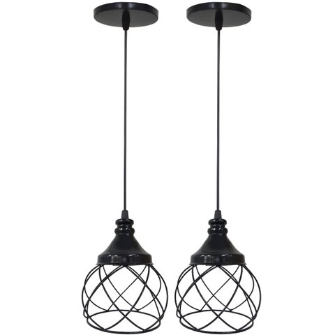 2 Pendentes Aramado Esfera Balonê Preto Lustre Luminária Teto Regulável Sala Cozinha Industrial Agp 