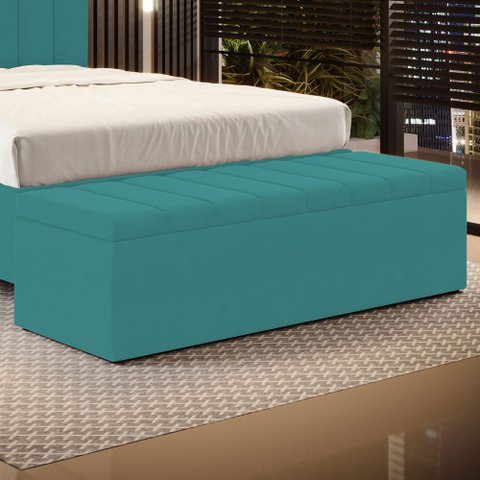Calçadeira Baú Navi 160 para Cama Queen Z-016 Sued Azul Turquesa Aradecor