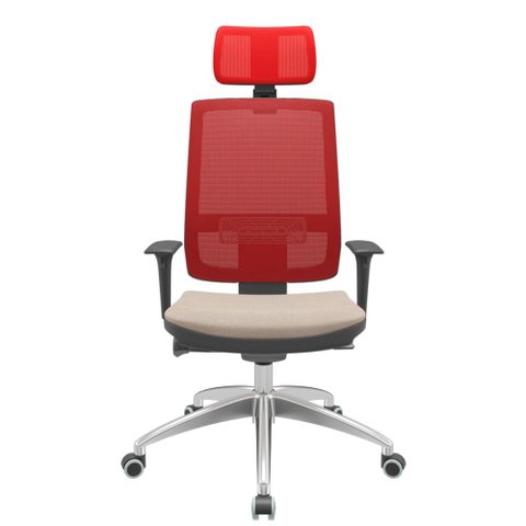 Cadeira Office Brizza Tela Vermelha com Encosto Assento Poliéster Fendi Autocompensador 126cm -